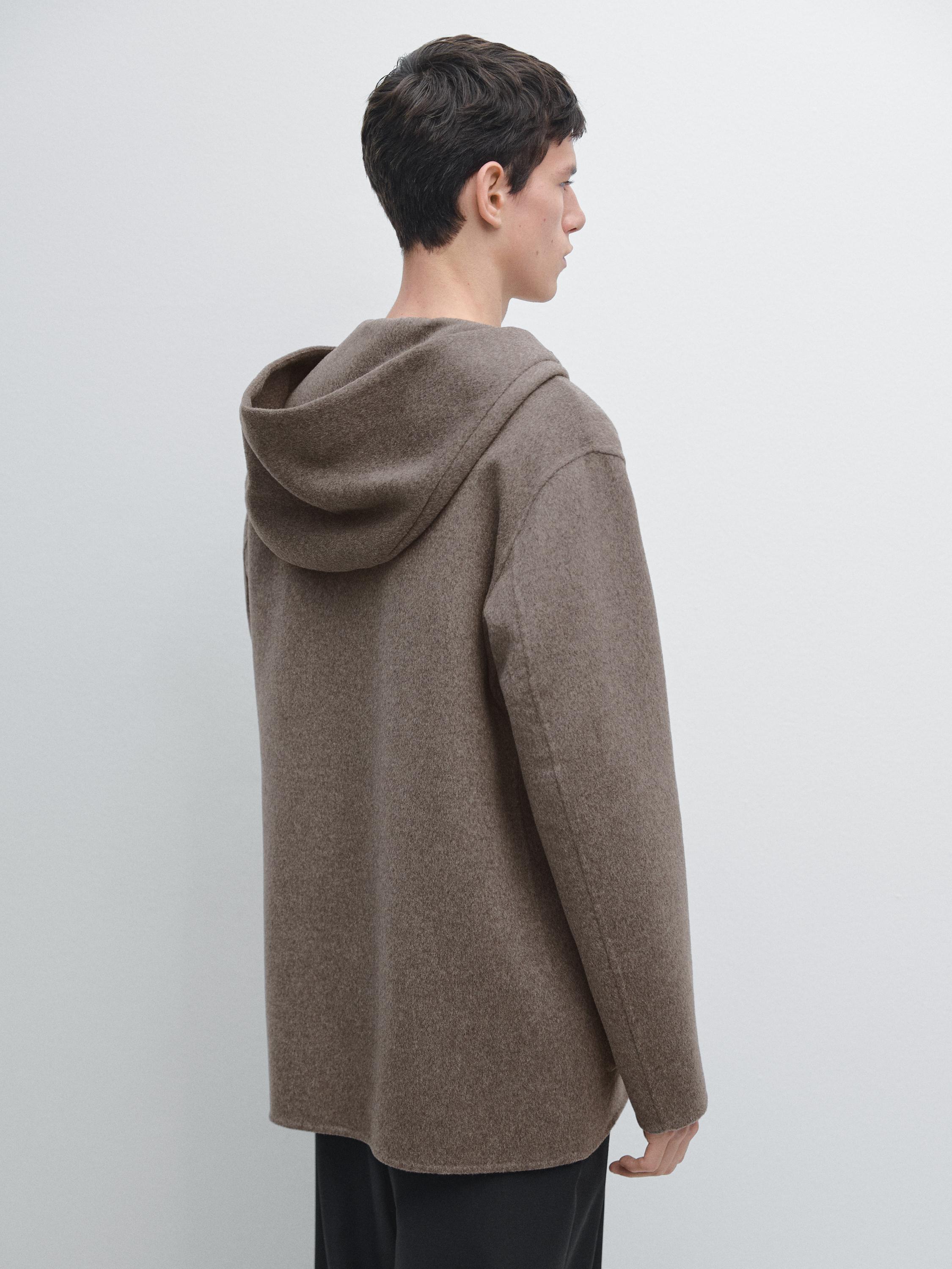 Short wool blend coat with hood